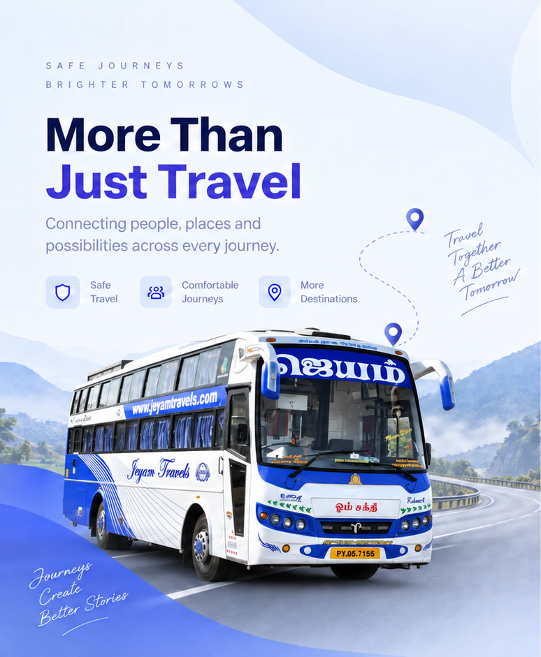 Jeyam Travels bus on a scenic journey